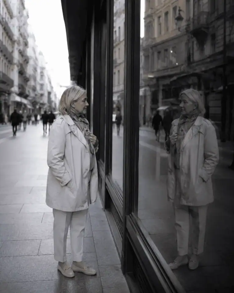 Mujer se mira en escaparate